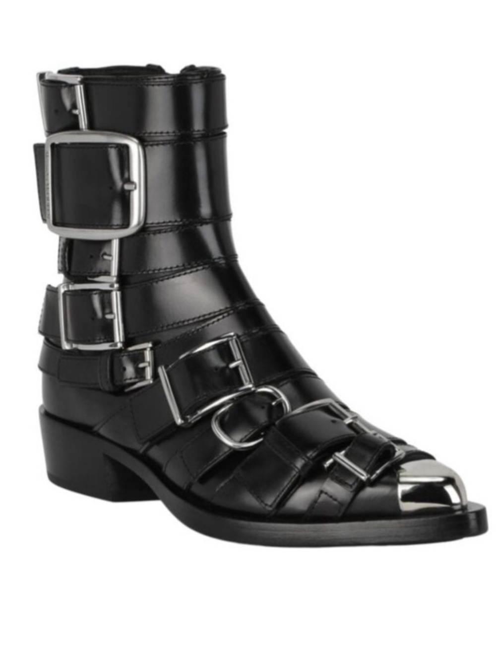 Alexander McQueen Strappy Punk Ankle Bootie in Black & Silver NWOB Size 37 US 7 - Picture 3 of 13